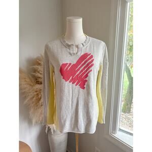 Lisa Todd Scribble Heart Sweater Size Small Crewneck Notch Neck Long Sleeve